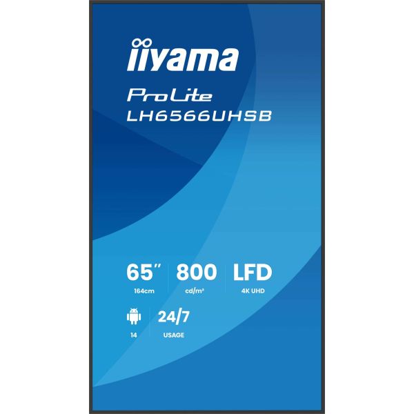 iiyama LH6566UHSB-B1AG beeldkrant Digitale signage flatscreen 165,1 cm (65") LCD Wifi 800 cd/m² 4K Ultra HD Zwart Type processor Android 24/7 (LH6566UHSB-B1AG) iiyama LH6566UHSB-B1AG beeldkrant Digitale signage flatscreen 165,1 cm (65") LCD Wifi 800 cd/m² 4K Ultra HD Zwart Type processor Android 24/7 (LH6566UHSB-B1AG)