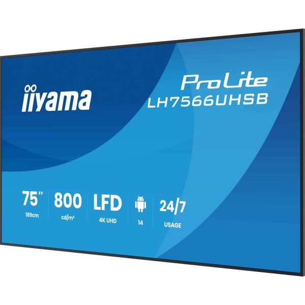 iiyama LH7566UHSB-B1AG beeldkrant Digitale signage flatscreen 190,5 cm (75") LCD Wifi 800 cd/m² 4K Ultra HD Zwart Type processor Android 24/7 (LH7566UHSB-B1AG) iiyama LH7566UHSB-B1AG beeldkrant Digitale signage flatscreen 190,5 cm (75") LCD Wifi 800 cd/m² 4K Ultra HD Zwart Type processor Android 24/7 (LH7566UHSB-B1AG)