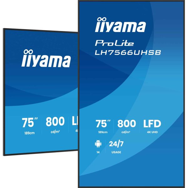 iiyama LH7566UHSB-B1AG beeldkrant Digitale signage flatscreen 190,5 cm (75") LCD Wifi 800 cd/m² 4K Ultra HD Zwart Type processor Android 24/7 (LH7566UHSB-B1AG) iiyama LH7566UHSB-B1AG beeldkrant Digitale signage flatscreen 190,5 cm (75") LCD Wifi 800 cd/m² 4K Ultra HD Zwart Type processor Android 24/7 (LH7566UHSB-B1AG)