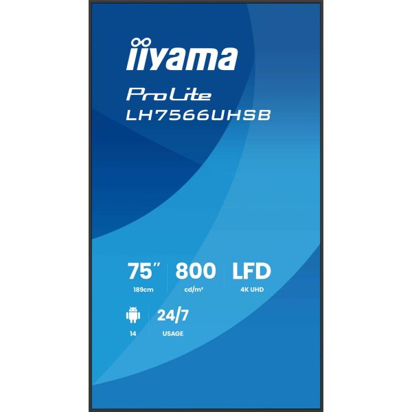 iiyama LH7566UHSB-B1AG beeldkrant Digitale signage flatscreen 190,5 cm (75") LCD Wifi 800 cd/m² 4K Ultra HD Zwart Type processor Android 24/7 (LH7566UHSB-B1AG) iiyama LH7566UHSB-B1AG beeldkrant Digitale signage flatscreen 190,5 cm (75") LCD Wifi 800 cd/m² 4K Ultra HD Zwart Type processor Android 24/7 (LH7566UHSB-B1AG)