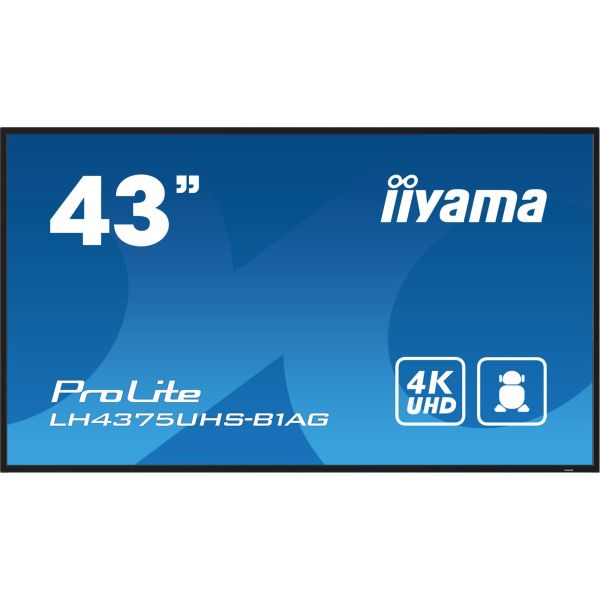 iiyama ProLite Digitale signage flatscreen 108 cm (42.5") LCD Wifi 500 cd/m² 4K Ultra HD Zwart Type processor Android 11 24/7 (LH4375UHS-B1AG) iiyama ProLite Digitale signage flatscreen 108 cm (42.5") LCD Wifi 500 cd/m² 4K Ultra HD Zwart Type processor Android 11 24/7 (LH4375UHS-B1AG)