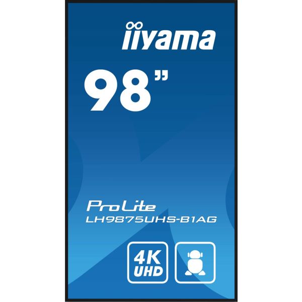 iiyama LH9875UHS-B1AG beeldkrant Digitale signage flatscreen 2,48 m (97.5") LED Wifi 500 cd/m² 4K Ultra HD Zwart Type processor Android 11 24/7 (LH9875UHS-B1AG) iiyama LH9875UHS-B1AG beeldkrant Digitale signage flatscreen 2,48 m (97.5") LED Wifi 500 cd/m² 4K Ultra HD Zwart Type processor Android 11 24/7 (LH9875UHS-B1AG)