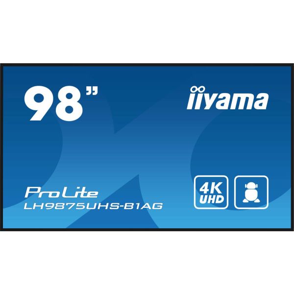 iiyama LH9875UHS-B1AG beeldkrant Digitale signage flatscreen 2,48 m (97.5") LED Wifi 500 cd/m² 4K Ultra HD Zwart Type processor Android 11 24/7 (LH9875UHS-B1AG) iiyama LH9875UHS-B1AG beeldkrant Digitale signage flatscreen 2,48 m (97.5") LED Wifi 500 cd/m² 4K Ultra HD Zwart Type processor Android 11 24/7 (LH9875UHS-B1AG)