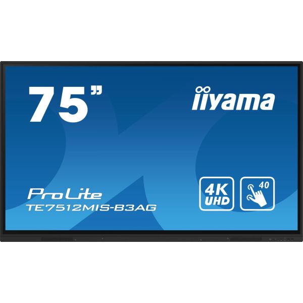 iiyama TE7512MIS-B3AG beeldkrant Kiosk-ontwerp 190,5 cm (75") LCD Wifi 400 cd/m² 4K Ultra HD Zwart Touchscreen Type processor Android 11 24/7 (TE7512MIS-B3AG)