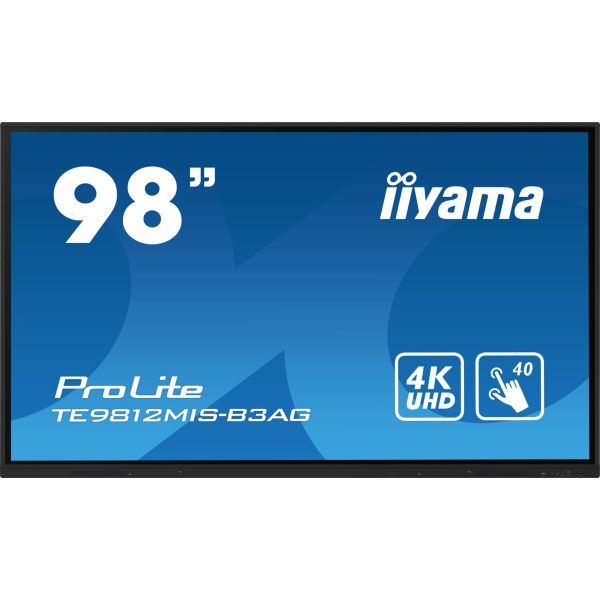 iiyama TE9812MIS-B3AG beeldkrant Kiosk-ontwerp 2,48 m (97.5") LCD Wifi 400 cd/m² 4K Ultra HD Zwart Touchscreen Type processor Android 11 24/7 (TE9812MIS-B3AG)