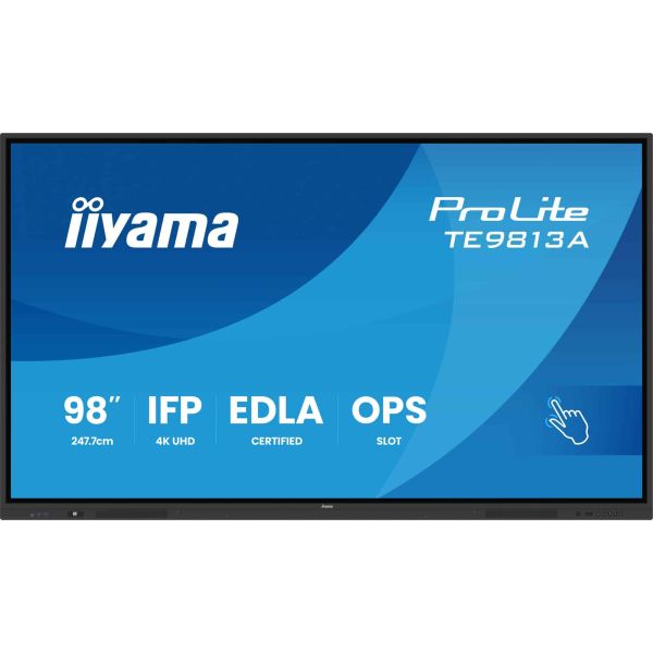 iiyama TE9813A-B1AG beeldkrant Interactief flatscreen 2,48 m (97.5") Wifi 500 cd/m² 4K Ultra HD Zwart Touchscreen Type processor Android 18/7 (TE9813A-B1AG)