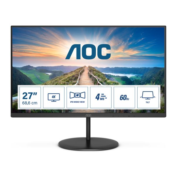 AOC V4 U27V4EA computer monitor 68,6 cm (27") 3840 x 2160 Pixels 4K Ultra HD LED Zwart (U27V4EA)