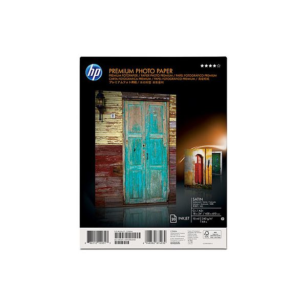 HP Premium Satin 20 sht/A2+/458 x 610 mm (18 x 24 in) pak fotopapier Wit Satijn (P1031365-053)
