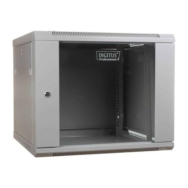 Digitus 9U wall mounting cabinet 19 rack 600x450, glass door, mounted, 60kg, grey (RAL 7035) (DN-W19 09U/450)