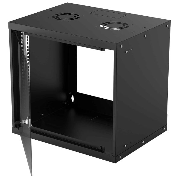 Intellinet 19" netwerkkast wand (basic), 9U, 400 mm diep, zwart, bouwpakket, max. 50 kg, bruikbare diepte 340 mm, glazen deur, montagemateriaal niet inbegrepen (714174)