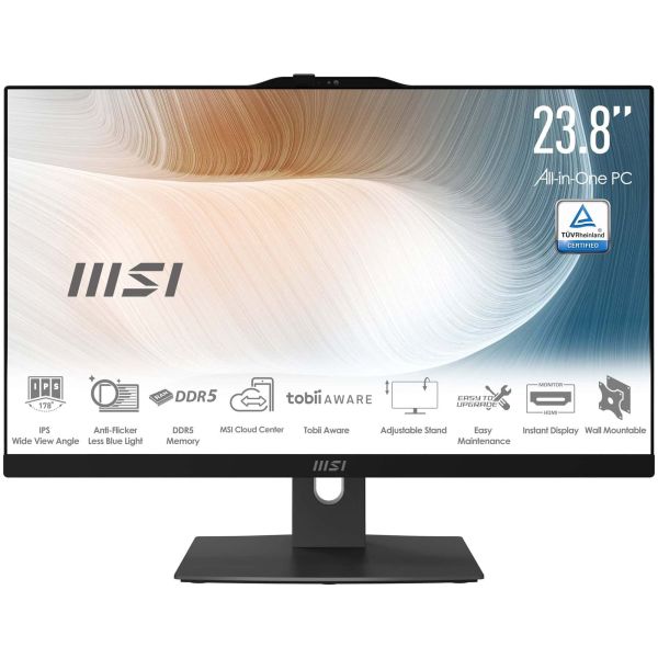 MSI Modern AM242TP 1M-1227EU Intel Core 5 120U 60,5 cm (23.8") 1920 x 1080 Pixels Touchscreen Alles-in-één-pc 8 GB DDR5-SDRAM 512 GB SSD Windows 11 Pro Wi-Fi 6E (802.11ax) Zwart (MODERN AM242TP 1M-1227EU)