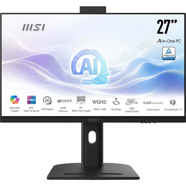 MSI Modern AM273QP AI 1UM-061EU Intel Core Ultra 5 125H 68,6 cm (27") 2560 x 1440 Pixels Alles-in-één-pc 16 GB DDR5-SDRAM 1 TB SSD Windows 11 Home Wi-Fi 6E (802.11ax) Zwart (MODERN AM273QP AI 1UM-061EU)
