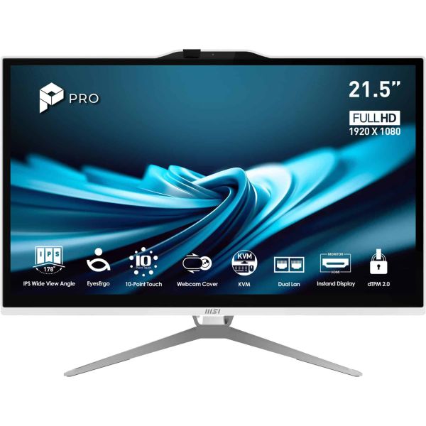 MSI Pro AP222T 14MA-614EU Intel® Core™ i3 i3-14100 54,6 cm (21.5") 1920 x 1080 Pixels Touchscreen Alles-in-één-pc 8 GB DDR4-SDRAM 512 GB SSD Windows 11 Home Wi-Fi 5 (802.11ac) Wit (PRO AP222T 14MA-614EU)