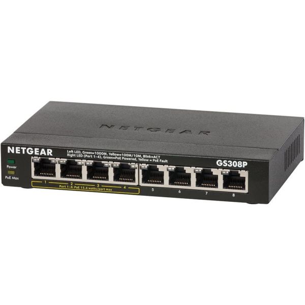 NETGEAR GS308P Unmanaged Gigabit Ethernet (10/100/1000) Power over Ethernet (PoE) Zwart (GS308P-100PES)
