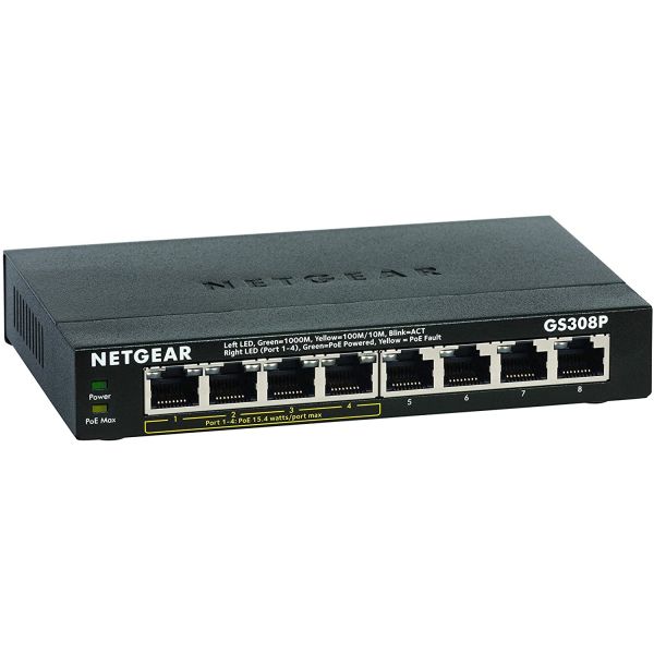 NETGEAR GS308P Unmanaged Gigabit Ethernet (10/100/1000) Power over Ethernet (PoE) Zwart (GS308P-100PES)