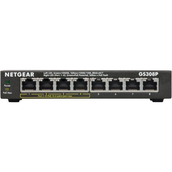 NETGEAR GS308P Unmanaged Gigabit Ethernet (10/100/1000) Power over Ethernet (PoE) Zwart (GS308P-100PES)