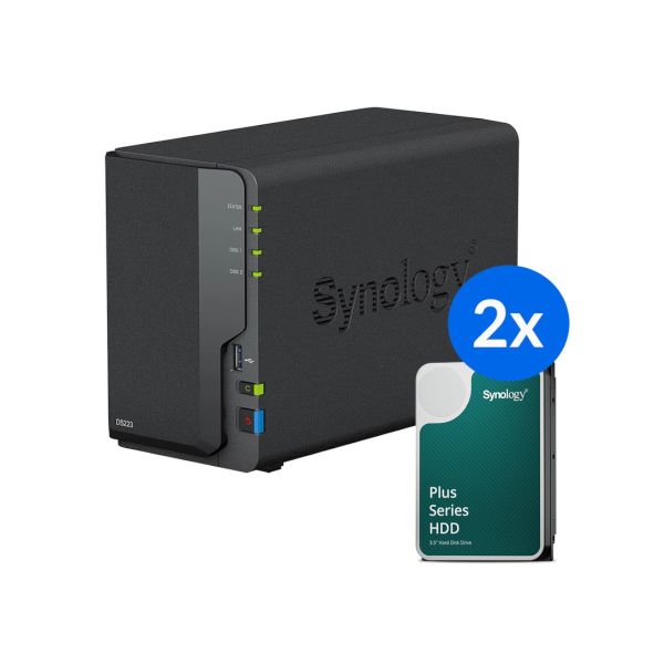 Synology DiskStation DS223 2-Bay NAS met 2x 12TB HAT3310 (24TB) (DS223 & HAT3310-12T)