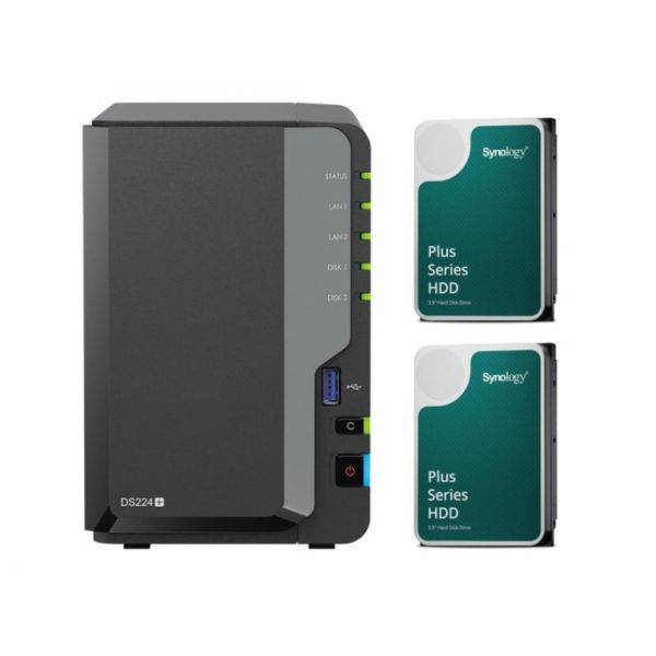 Synology DiskStation DS224+ NAS met 2x 12TB HAT3310 Harde Schijf (24TB (DS224+ & HAT3310-12T)