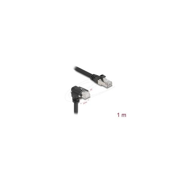 Delock GigE Kamera Kabel RJ45 Stecker 90° gewinkelt mit Schrauben, Steckerlänge 28 mm zu RJ45 Stecker Cat.6 S/FTP 1 m schwarz (8 (80962)