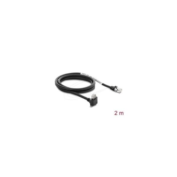Delock GigE Kamera Kabel RJ45 Stecker 90° gewinkelt mit Schrauben, Steckerlänge 28 mm zu RJ45 Stecker Cat.6 S/FTP 2 m schwarz (8 (80963)