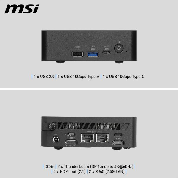 MSI Cubi NUC AI+ 3MG-003BEU USFF Zwart 386H Intel SoC FCBGA2540 4,9 GHz Ingebouwde luidsprekers (936-B21111-003) MSI Cubi NUC AI+ 3MG-003BEU USFF Zwart 386H Intel SoC FCBGA2540 4,9 GHz Ingebouwde luidsprekers (936-B21111-003)