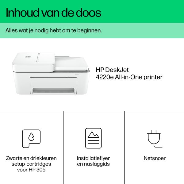HP DeskJet 4220e Draadloos All-in-One Kleur Printer, Instant Ink; Kopieerapparaat, scanner (588K4B#686) HP DeskJet 4220e Draadloos All-in-One Kleur Printer, Instant Ink; Kopieerapparaat, scanner (588K4B#686)
