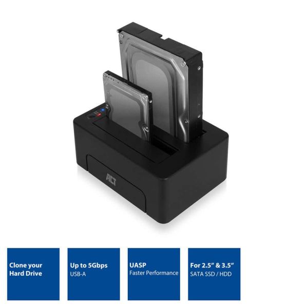 ACT AC1504 basisstation voor opslagstations USB 3.2 Gen 1 (3.1 Gen 1) Type-B Zwart (AC1504)