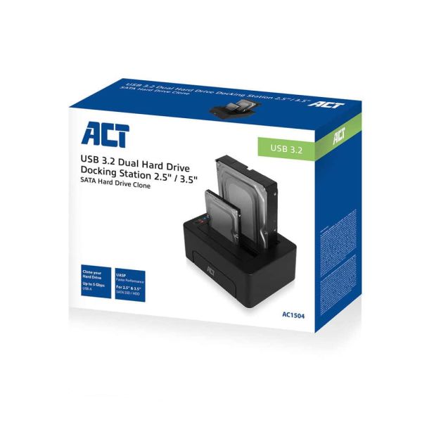 ACT AC1504 basisstation voor opslagstations USB 3.2 Gen 1 (3.1 Gen 1) Type-B Zwart (AC1504)