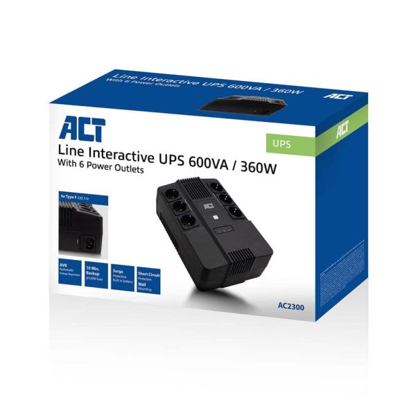 ACT Line Interactive UPS 600VA - met 6 geaarde stopcontacten (AC2300) ACT Line Interactive UPS 600VA - met 6 geaarde stopcontacten (AC2300)