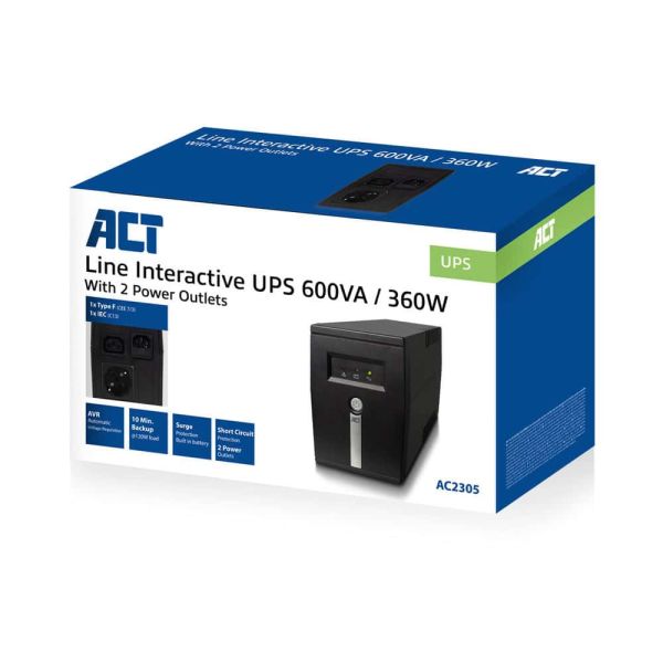 ACT AC2305 UPS Line-interactive 0,6 kVA 360 W 2 AC-uitgang(en) (AC2305)