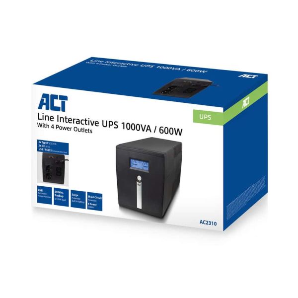 ACT Line Interactive UPS 1000VA - 600W met AVR, lcd-display (AC2310)