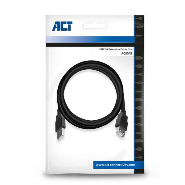 ACT AC3043 USB-kabel 3 m USB 2.0 USB A Zwart (AC3043)