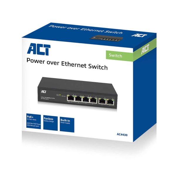 ACT AC4430 6-Poorts 10/100Mbps Switch | 4x PoE+ poorten (AC4430)