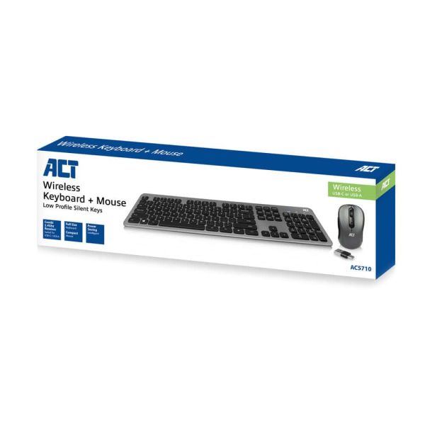 ACT Draadloze set met toetsenbord en muis, USB-C/USB-A ontvanger (Qwerty/US layout) (AC5710)
