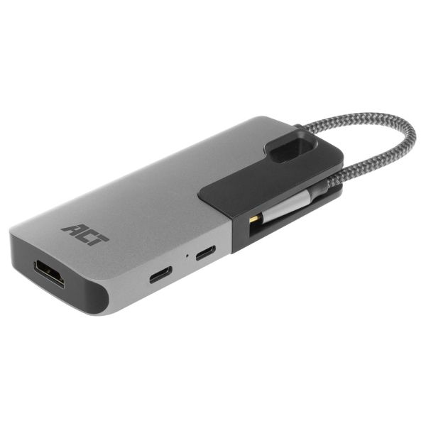 ACT AC7021 USB-C naar HDMI female adapter met PD Pass-Through, 4K, USB-A , USB-C port, kaartlezer (AC7021)