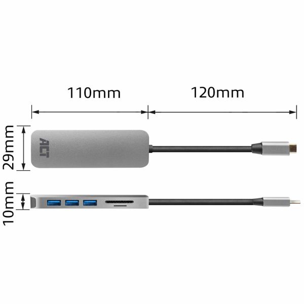 ACT AC7050 3-Poorts USB-C 3.2 Gen1 (USB 3.0) Hub met kaartlezer en PD Pass-Through poort (AC7050)