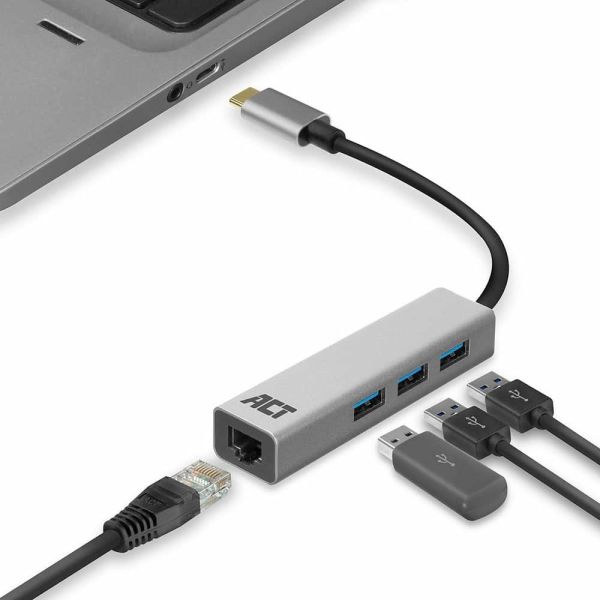 ACT AC7055 3-Poorts USB-C 3.2 (USB 3.0) Hub met Gigabit ethernet poort (AC7055)
