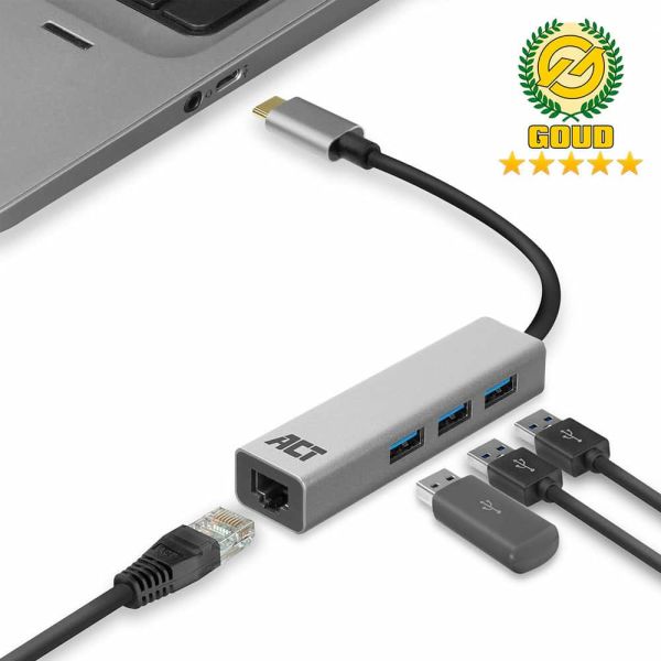 ACT AC7055 3-Poorts USB-C 3.2 (USB 3.0) Hub met Gigabit ethernet poort (AC7055)