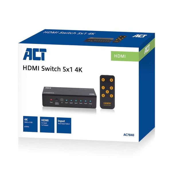 ACT AC7840 5 x 1 HDMI switch, 3D en 4K ondersteuning (AC7840)