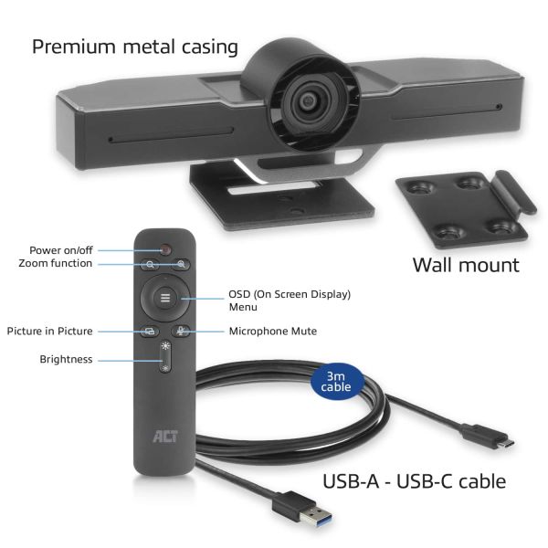 ACT AC7990 camera voor videoconferentie 2 MP Zwart 1920 x 1080 Pixels 30 fps CMOS 25,4 / 2,8 mm (1 / 2.8") (AC7990)