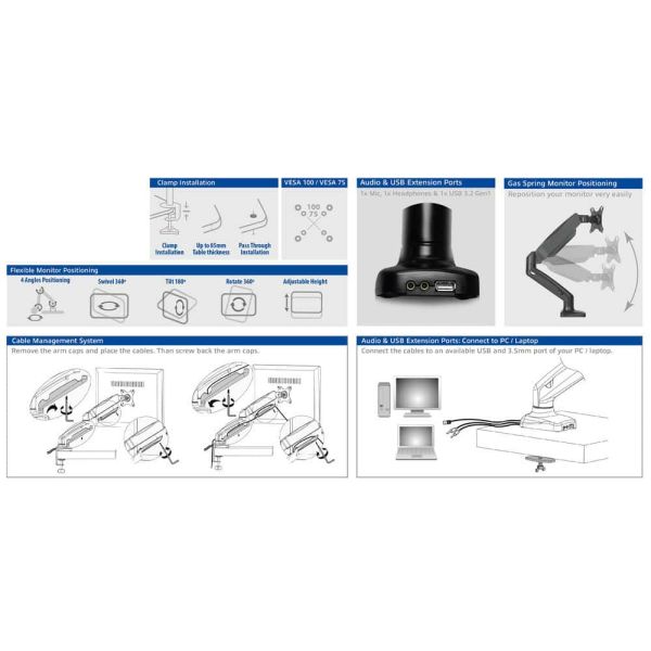 ACT Monitorarm office met gasveer, 1 scherm (AC8311)