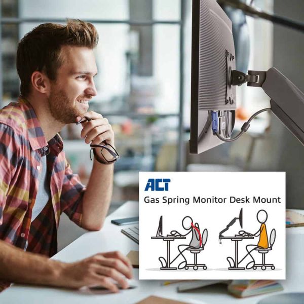 ACT Monitorarm office met gasveer, 1 scherm (AC8311)