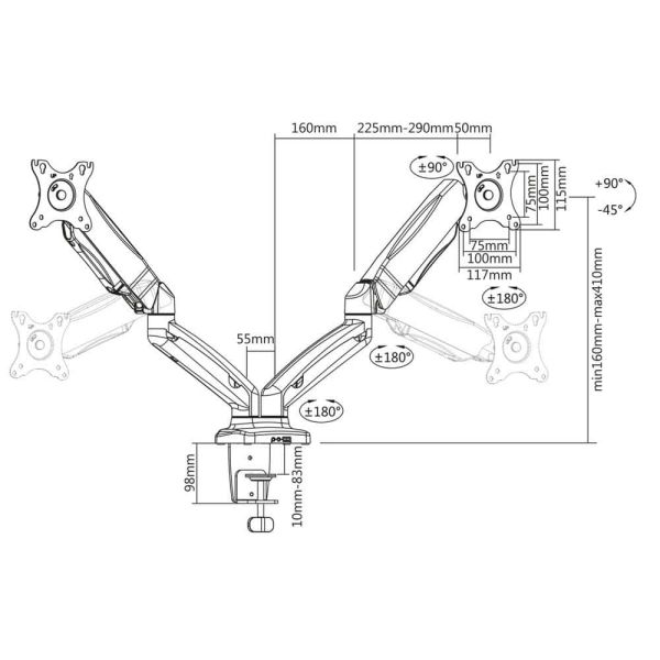 ACT Monitorarm office met gasveer, 2 schermen (AC8312)