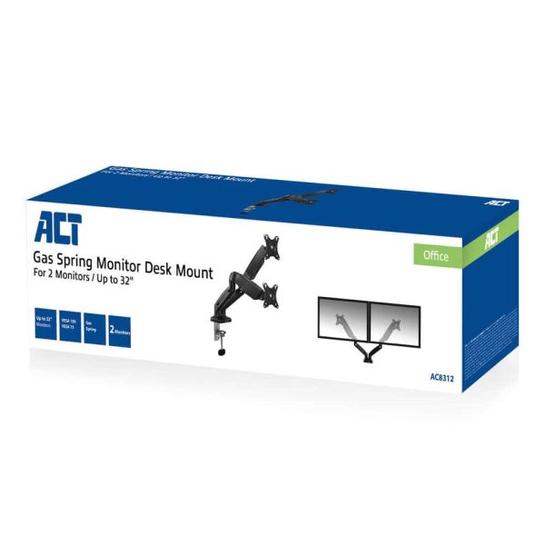 ACT Monitorarm office met gasveer, 2 schermen (AC8312)