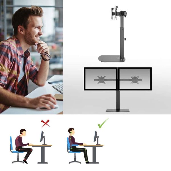 ACT Monitorarm office, op voet met gasveer, crossbar, 2 schermen (AC8332)