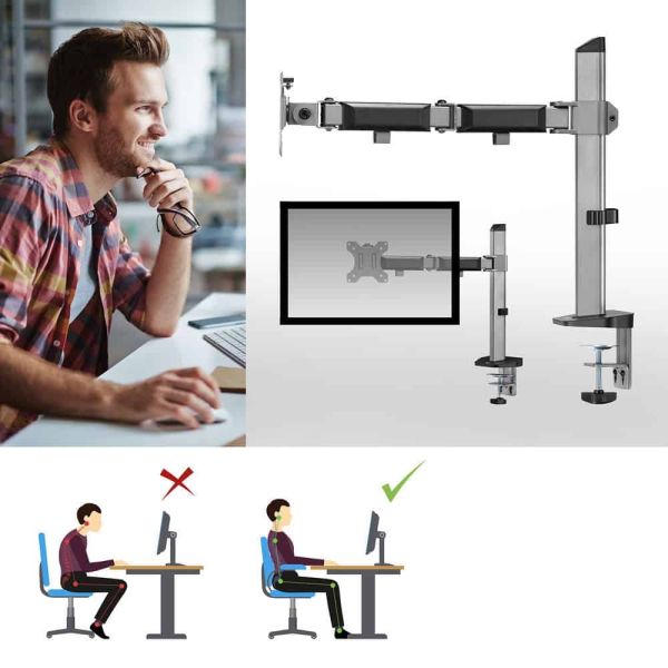 ACT Monitorarm office, 1 scherm, zilver (AC8335)