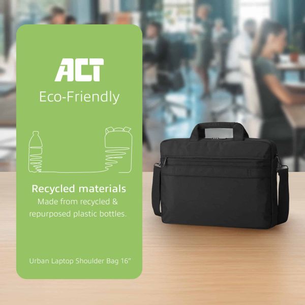ACT Urban schoudertas voor laptops tot 16”, gemaakt van gerecyclede plastic flessen (AC8525)
