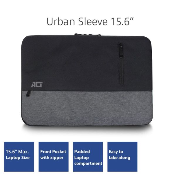ACT AC8545 notebooktas 39,6 cm (15.6") Opbergmap/sleeve Zwart, Grijs (AC8545)