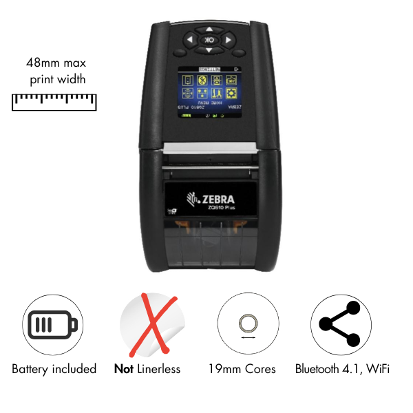 Zebra ZQ610 Plus 203dpi Label Printer met Bluetooth en WLAN (ZQ61-AUWAE14-00)