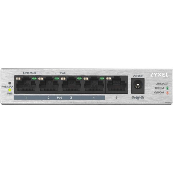 Zyxel GS1005HP Unmanaged Gigabit Ethernet (10/100/1000) Power over Ethernet (PoE) Zilver (GS1005HP-EU0101F)